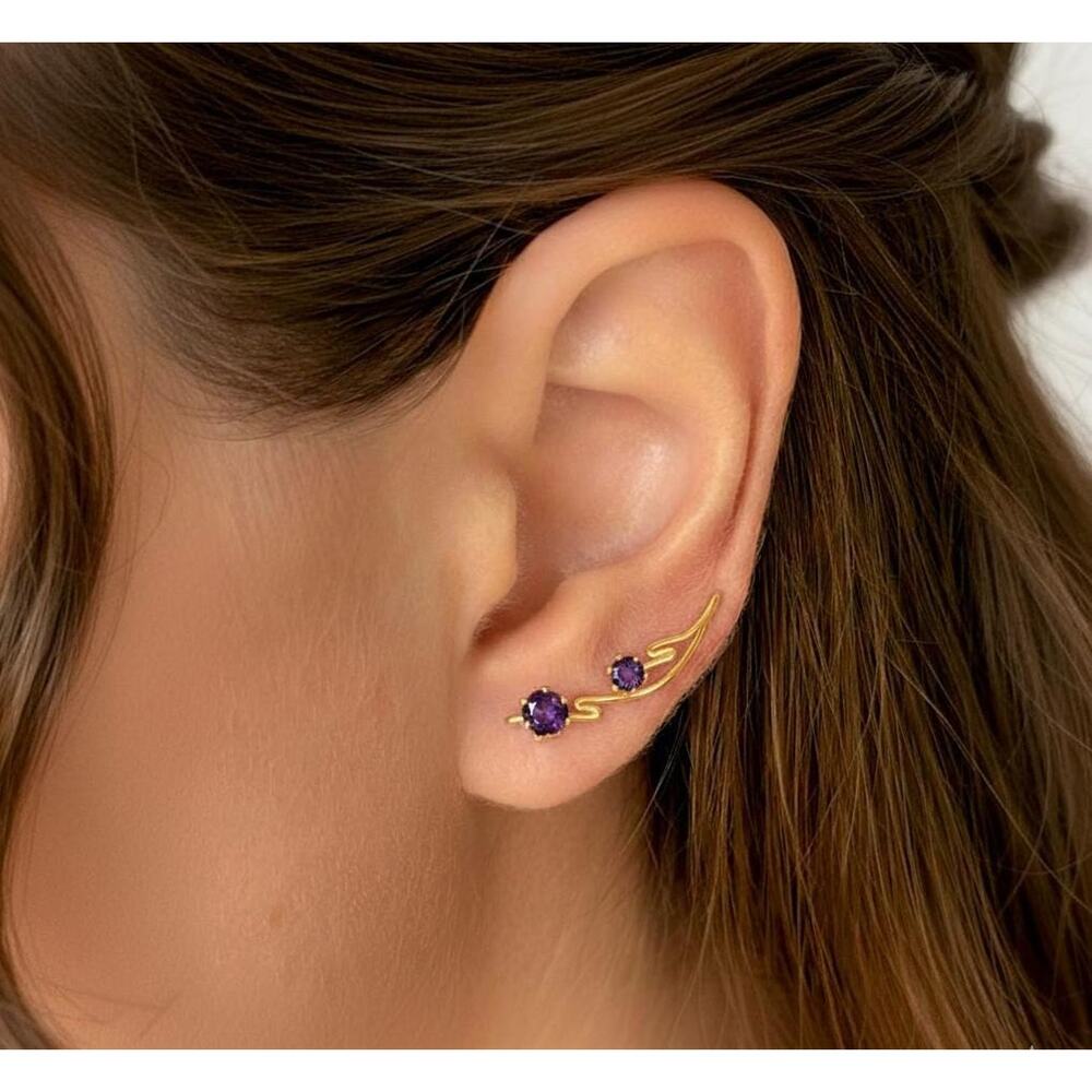 Purple Amethyst Ear Climbers – High End Jewelry in 14K Gold or Sterling Silver